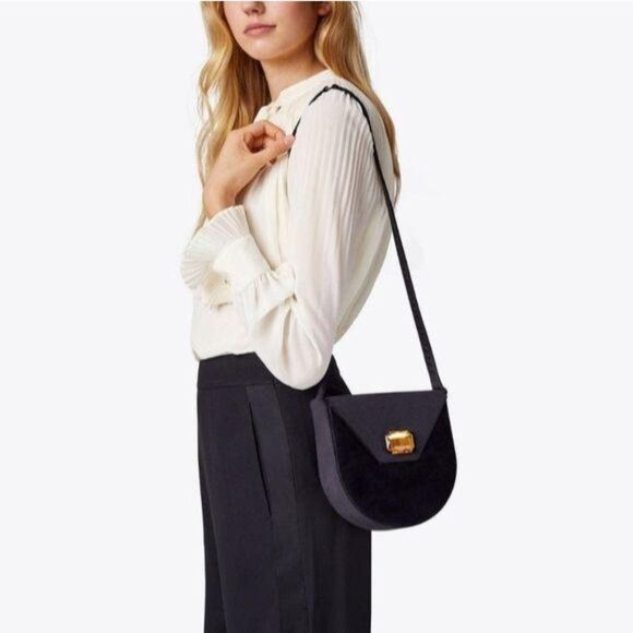 Tory Burch Velvet Jewel Shoulder Crossbody Bag Evening Party Luxury Black Tie - Picture 1 of 16